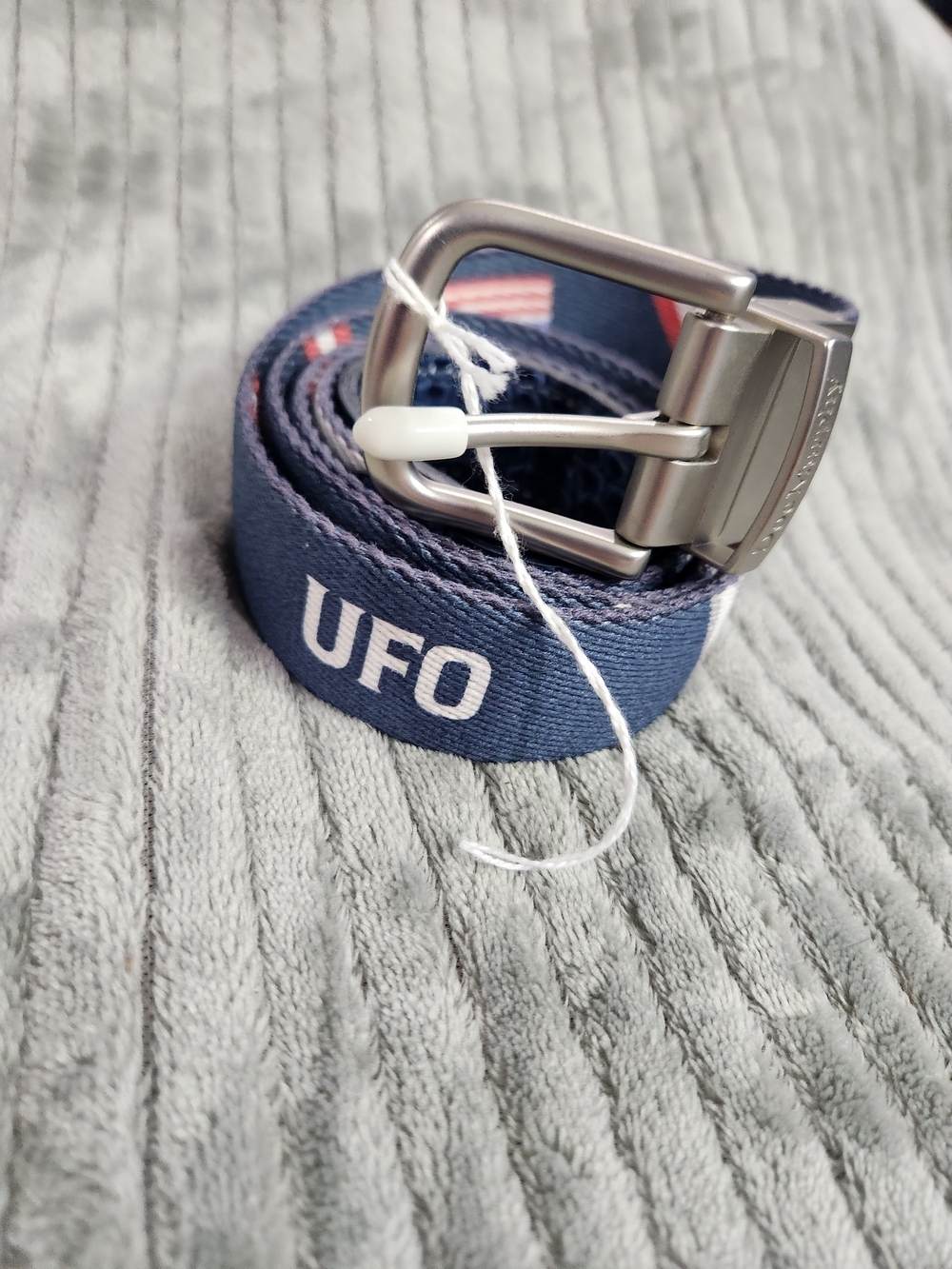 Navy Webbed Men's Belt with Brushed Metal Buckle